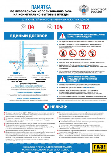 Памятка по безопасному использованию газа на коммунально-бытовые нужды